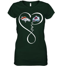 Load image into Gallery viewer, Denver Broncos Colorado Avalanche love heart shirt
