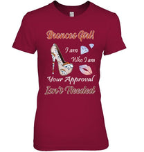 Load image into Gallery viewer, Broncos Girl I am who I am your approval isn't needed Denver Broncos fan high heel glittering shirt