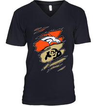 Load image into Gallery viewer, Denver Broncos and Colorado Buffaloes layer under ripped shirt