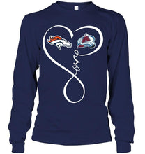 Load image into Gallery viewer, Denver Broncos Colorado Avalanche love heart shirt