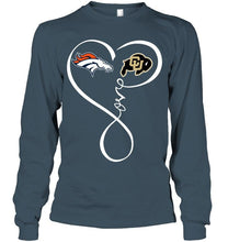 Load image into Gallery viewer, Denver Broncos Colorado Buffaloes love heart shirt