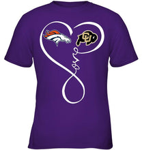 Load image into Gallery viewer, Denver Broncos Colorado Buffaloes love heart shirt