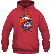 Load image into Gallery viewer, Denver Broncos and Colorado Avalanche layer under ripped shirt