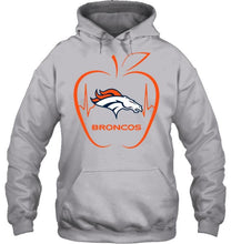 Load image into Gallery viewer, Denver Broncos heartbeat teacher apple shirt