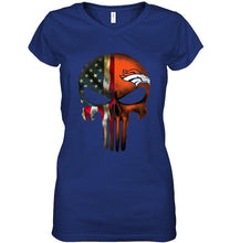 Load image into Gallery viewer, Denver Broncos skull american flag shirt