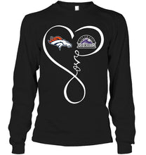Load image into Gallery viewer, Denver Broncos Colorado Rockies love heart shirt