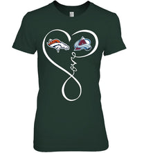 Load image into Gallery viewer, Denver Broncos Colorado Avalanche love heart shirt
