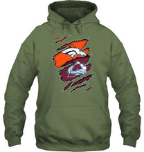 Load image into Gallery viewer, Denver Broncos and Colorado Avalanche layer under ripped shirt