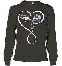 Load image into Gallery viewer, Denver Broncos Colorado Avalanche love heart shirt