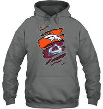 Load image into Gallery viewer, Denver Broncos and Colorado Avalanche layer under ripped shirt