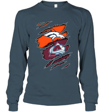 Load image into Gallery viewer, Denver Broncos and Colorado Avalanche layer under ripped shirt