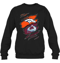 Load image into Gallery viewer, Denver Broncos and Colorado Avalanche layer under ripped shirt