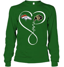 Load image into Gallery viewer, Denver Broncos Colorado Buffaloes love heart shirt