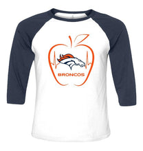 Load image into Gallery viewer, Denver Broncos heartbeat teacher apple shirt