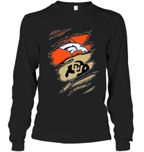 Load image into Gallery viewer, Denver Broncos and Colorado Buffaloes layer under ripped shirt