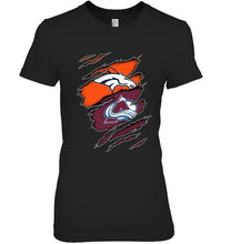 Load image into Gallery viewer, Denver Broncos and Colorado Avalanche layer under ripped shirt