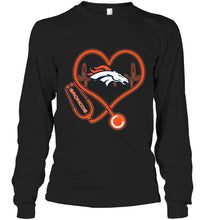 Load image into Gallery viewer, Denver Broncos nurse scope love heartbeat shirt