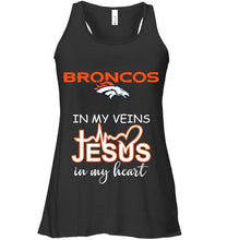 Load image into Gallery viewer, Denver Broncos in my veins jesus in my heart shirt