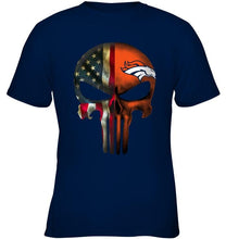 Load image into Gallery viewer, Denver Broncos skull american flag shirt