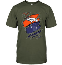 Load image into Gallery viewer, Denver Broncos and Colorado Rockies layer under ripped shirt