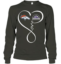 Load image into Gallery viewer, Denver Broncos Colorado Rockies love heart shirt