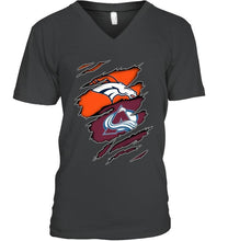 Load image into Gallery viewer, Denver Broncos and Colorado Avalanche layer under ripped shirt