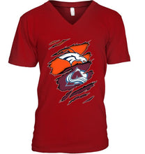 Load image into Gallery viewer, Denver Broncos and Colorado Avalanche layer under ripped shirt
