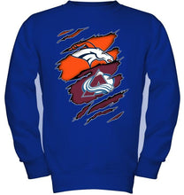 Load image into Gallery viewer, Denver Broncos and Colorado Avalanche layer under ripped shirt
