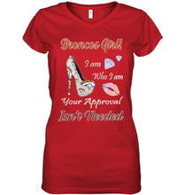 Load image into Gallery viewer, Broncos Girl I am who I am your approval isn't needed Denver Broncos fan high heel glittering shirt