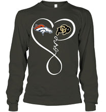 Load image into Gallery viewer, Denver Broncos Colorado Buffaloes love heart shirt