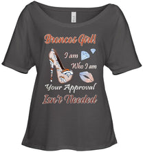 Load image into Gallery viewer, Broncos Girl I am who I am your approval isn't needed Denver Broncos fan high heel glittering shirt