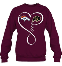 Load image into Gallery viewer, Denver Broncos Colorado Buffaloes love heart shirt