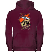 Load image into Gallery viewer, Denver Broncos and Colorado Buffaloes layer under ripped shirt
