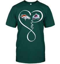 Load image into Gallery viewer, Denver Broncos Colorado Avalanche love heart shirt
