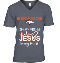 Load image into Gallery viewer, Denver Broncos in my veins jesus in my heart shirt