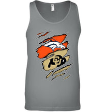 Load image into Gallery viewer, Denver Broncos and Colorado Buffaloes layer under ripped shirt