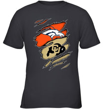 Load image into Gallery viewer, Denver Broncos and Colorado Buffaloes layer under ripped shirt