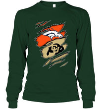 Load image into Gallery viewer, Denver Broncos and Colorado Buffaloes layer under ripped shirt