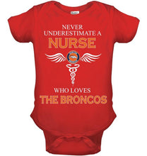 Load image into Gallery viewer, Never underestimate a nurse who loves the Broncos Denver Broncos fan shirt