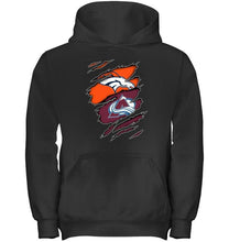 Load image into Gallery viewer, Denver Broncos and Colorado Avalanche layer under ripped shirt