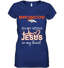 Load image into Gallery viewer, Denver Broncos in my veins jesus in my heart shirt