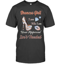 Load image into Gallery viewer, Broncos Girl I am who I am your approval isn't needed Denver Broncos fan high heel glittering shirt