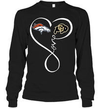 Load image into Gallery viewer, Denver Broncos Colorado Buffaloes love heart shirt