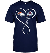 Load image into Gallery viewer, Denver Broncos Colorado Avalanche love heart shirt