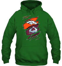 Load image into Gallery viewer, Denver Broncos and Colorado Avalanche layer under ripped shirt