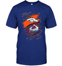 Load image into Gallery viewer, Denver Broncos and Colorado Avalanche layer under ripped shirt