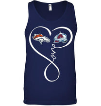 Load image into Gallery viewer, Denver Broncos Colorado Avalanche love heart shirt