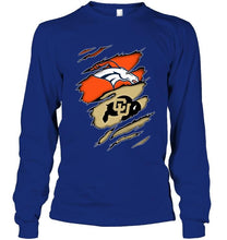 Load image into Gallery viewer, Denver Broncos and Colorado Buffaloes layer under ripped shirt