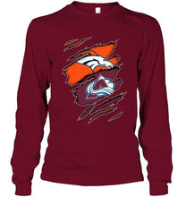 Load image into Gallery viewer, Denver Broncos and Colorado Avalanche layer under ripped shirt