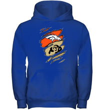 Load image into Gallery viewer, Denver Broncos and Colorado Buffaloes layer under ripped shirt